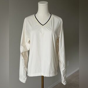 Tory Sport Windbreaker lightweight Cream V-Neck Long Sleeve Windshirt Pullover-S